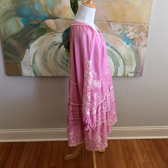 Hale Bob Pink Long Sleeve Linen Blend Dress embroidered Size XL - Picture 9 of 16